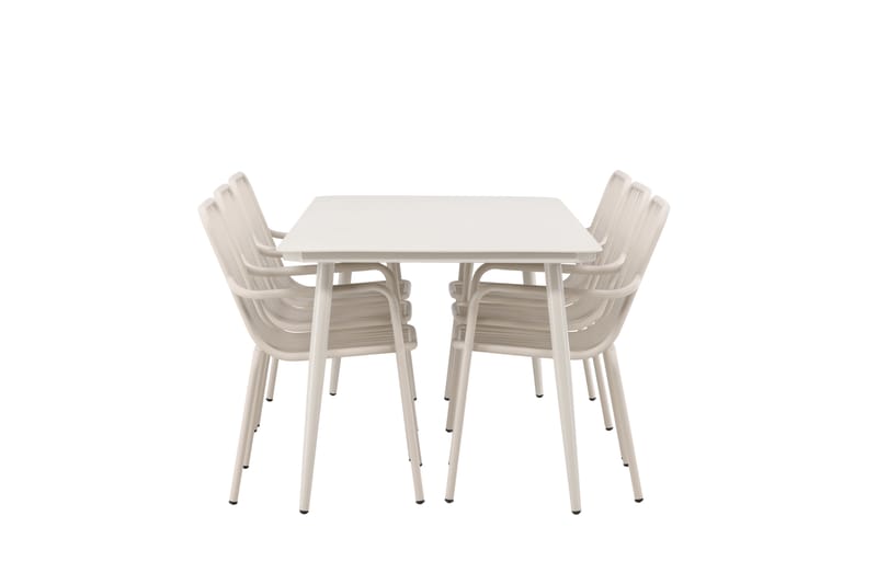 Lina Spisegruppe 120 cm + 6 Peking Karmstoler - Beige/Hvit - Hagemøbler - Hagegruppe - Spisegrupper hage