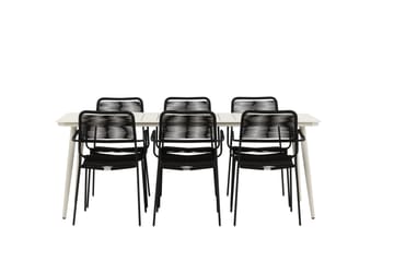 Lina Spisegruppe 200x90 cm + 6 Lindos Karmstol - Svart - Hagemøbler - Hagegruppe - Spisegrupper hage