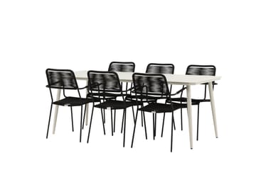 Lina Spisegruppe 200x90 cm + 6 Lindos Karmstol - Svart - Hagemøbler - Hagegruppe - Spisegrupper hage