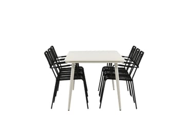 Lina Spisegruppe 200x90 cm + 6 Lindos Karmstol - Svart - Hagemøbler - Hagegruppe - Spisegrupper hage