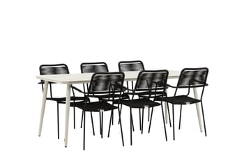 Lina Spisegruppe 200x90 cm + 6 Lindos Karmstol - Svart - Hagemøbler - Hagegruppe - Spisegrupper hage