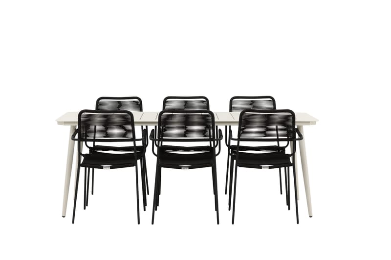 Lina Spisegruppe 200x90 cm + 6 Lindos Karmstol - Svart - Hagemøbler - Hagegruppe - Spisegrupper hage