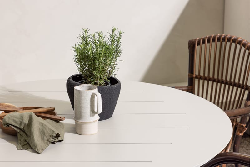 Lina Spisegruppe Rund 120 cm + 4 Galera Karmstoler - Brun/Hvit - Hagemøbler - Hagegruppe - Spisegrupper hage