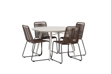 Lina Spisegruppe Rund 120 cm + 4 Lindos Spisestoler - Mørkebrun/Hvit - Hagemøbler - Hagegruppe - Spisegrupper hage