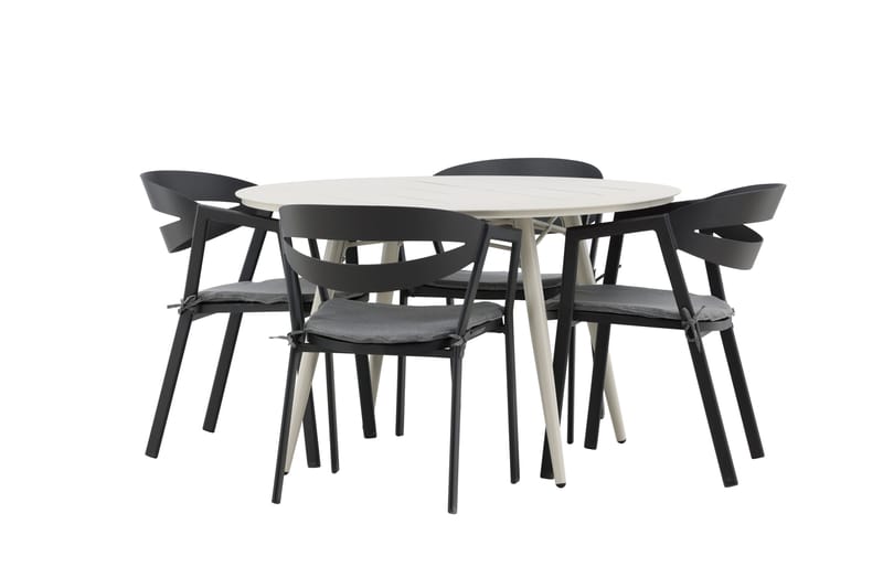 Lina Spisegruppe Rund 120 cm + 4 Slit Spisestol - Svart - Hagemøbler - Hagegruppe - Spisegrupper hage