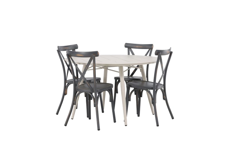 Lina Spisegruppe Rund 120 cm + 4 Tablas Spisestoler, Mørkegrå/Hvit