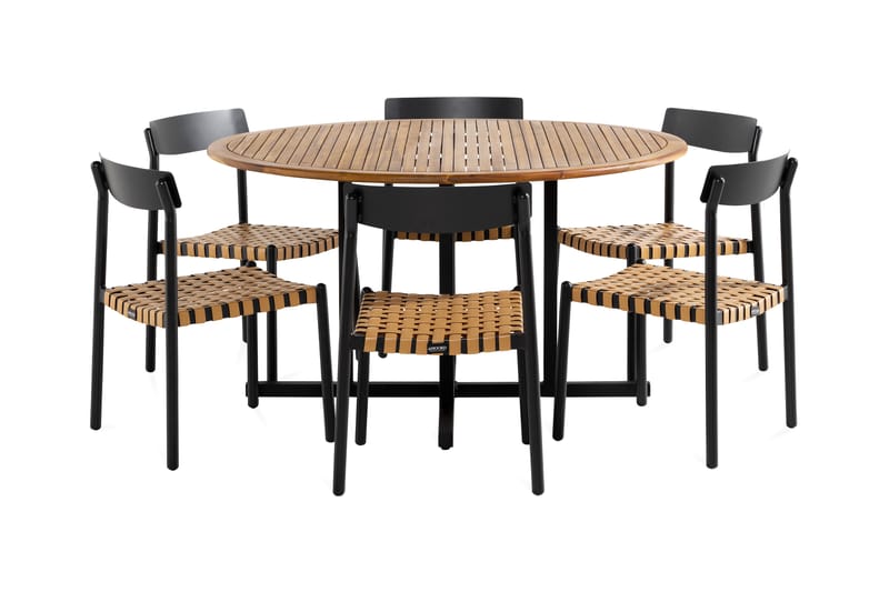 Lines Spisegruppe + 6 Buckle Spisestoler - Svart - Hagemøbler - Hagegruppe - Spisegrupper hage