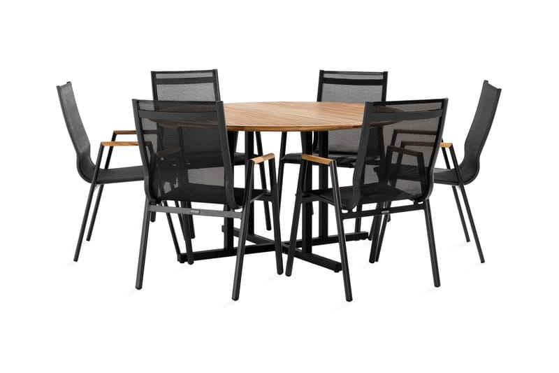 Lines Spisegruppe + 6 Las Vegas Karmstoler - Svart/Teak/ - Hagemøbler - Hagegruppe - Spisegrupper hage