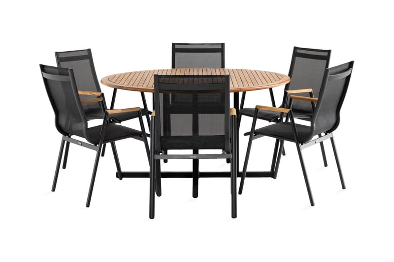 Lines Spisegruppe + 6 Las Vegas Karmstoler - Svart/Teak/ - Hagemøbler - Hagegruppe - Spisegrupper hage
