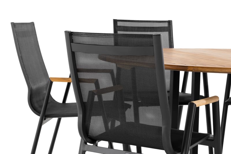 Lines Spisegruppe + 6 Las Vegas Karmstoler - Svart/Teak/ - Hagemøbler - Hagegruppe - Spisegrupper hage