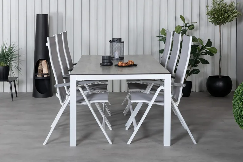 Llama Spisegruppe 205cm + 6 Albany Posisjonsstoler - Svart/Natur - Hagemøbler - Hagegruppe - Spisegrupper hage