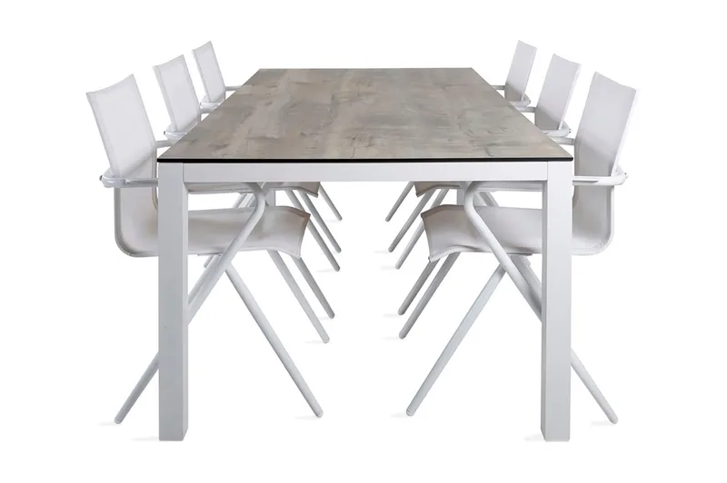 Llama Spisegruppe 205cm + 6 Alina Spisestoler, Svart/Grå