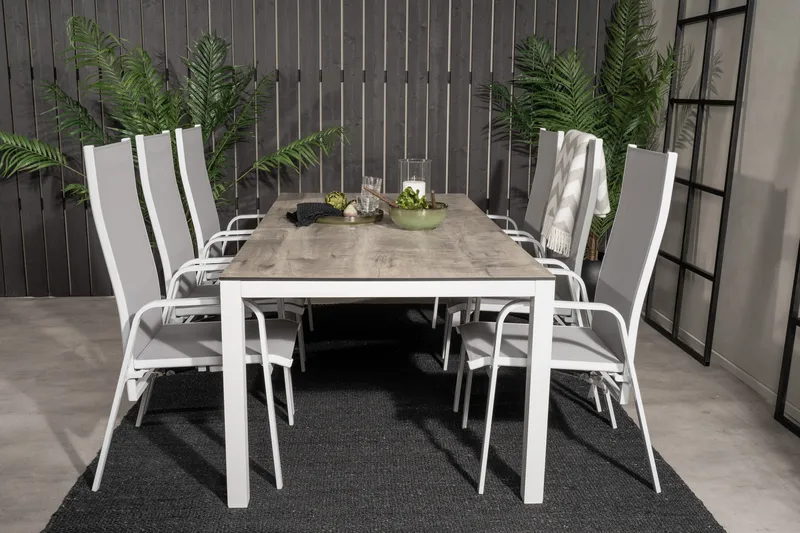 Llama Spisegruppe 205cm + 6 Copacabana Reclinerstoler - Svart/Grå - Hagemøbler - Hagegruppe - Spisegrupper hage