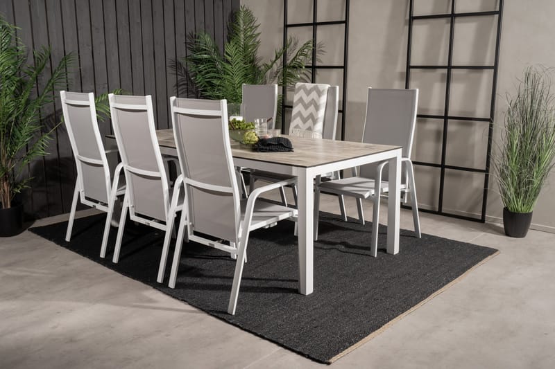 Llama Spisegruppe 205cm + 6 Copacabana Reclinerstoler - Svart/Grå - Hagemøbler - Hagegruppe - Spisegrupper hage