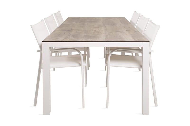 Llama Spisegruppe 205cm + 6 Santorini Karmstoler, Hvit/Grå