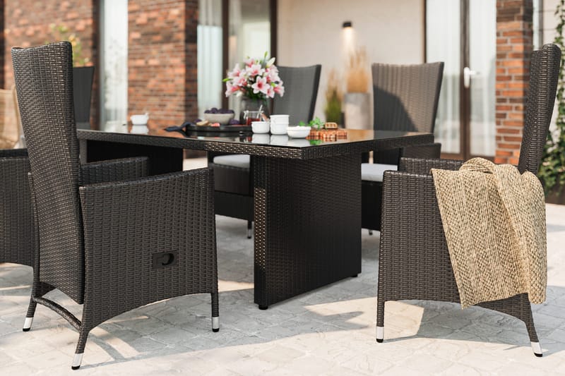 Majestic Spisegruppe 210+6 Jenny Regulerbare Stoler - Svart - Hagemøbler - Hagegruppe - Spisegrupper hage