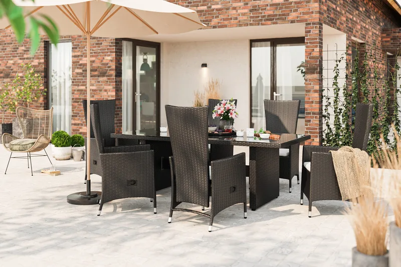 Majestic Spisegruppe 210+6 Jenny Regulerbare Stoler - Svart - Hagemøbler - Hagegruppe - Spisegrupper hage