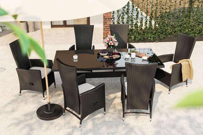 Majestic Spisegruppe 210+6 Jenny Regulerbare Stoler - Svart - Hagemøbler - Hagegruppe - Spisegrupper hage