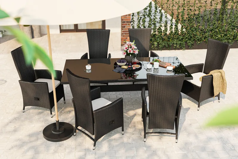 Majestic Spisegruppe 210+6 Jenny Regulerbare Stoler - Svart - Hagemøbler - Hagegruppe - Spisegrupper hage