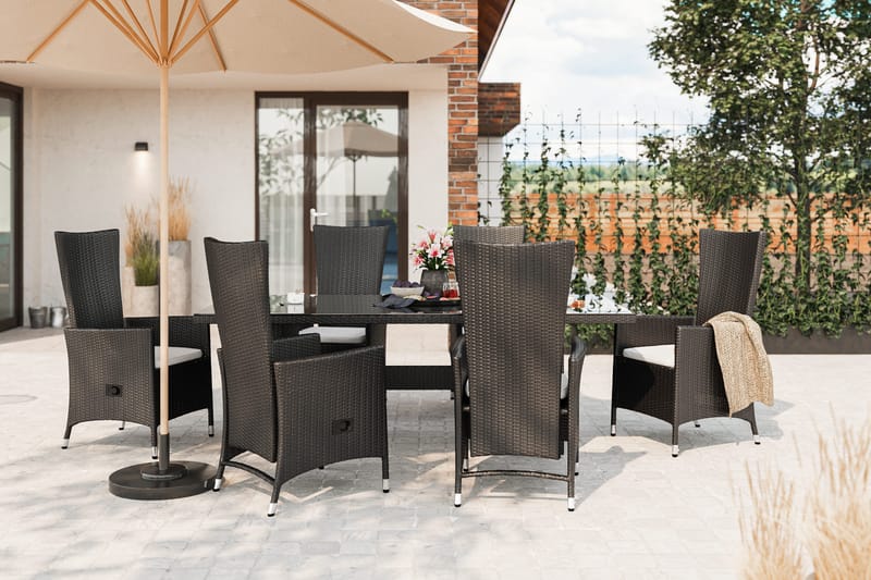 Majestic Spisegruppe 210+6 Jenny Regulerbare Stoler - Svart - Hagemøbler - Hagegruppe - Spisegrupper hage