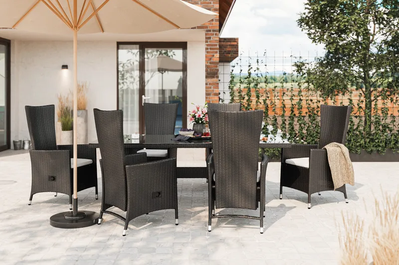 Majestic Spisegruppe 210+6 Jenny Regulerbare Stoler - Svart - Hagemøbler - Hagegruppe - Spisegrupper hage