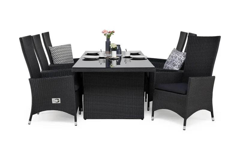 Majestic Spisegruppe 210+6 Jenny Regulerbare Stoler+Puter, Svart/Grå