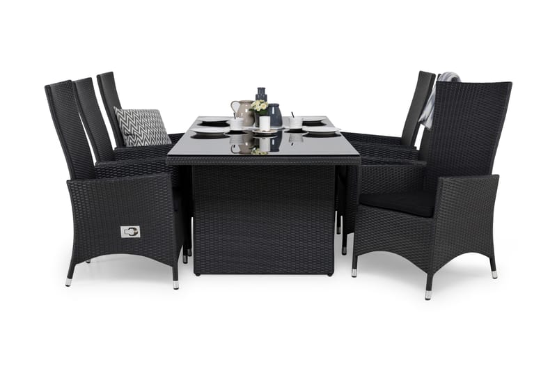 Majestic Spisegruppe 210+6 Jenny Regulerbare Stoler+Puter - Svart - Hagemøbler - Hagegruppe - Spisegrupper hage