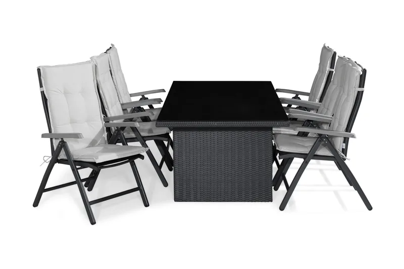 Majestic Spisegruppe 210x100 + 6 Monaco Posisjonsstol m Pute, Svart/Grå/Offwhite