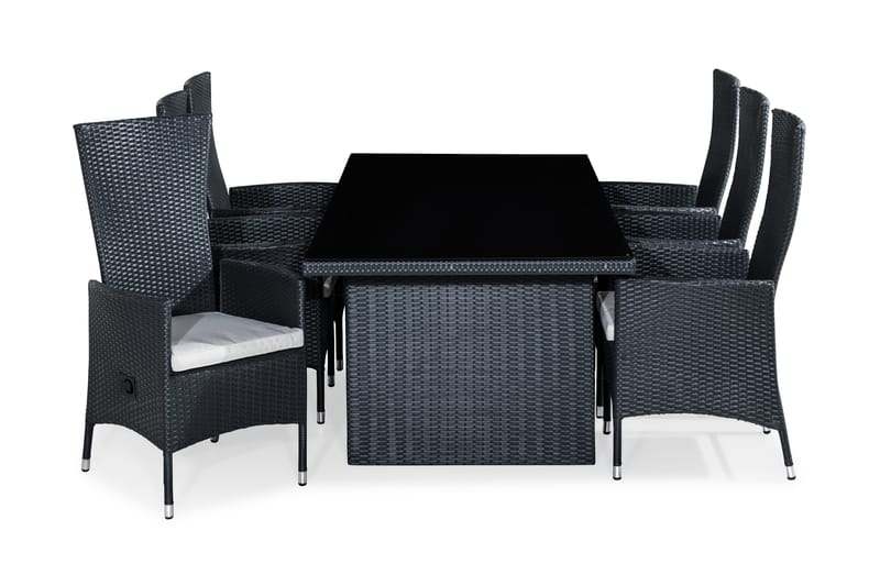 Majestic Spisegruppe 210x100+6 Jenny Stol Stillbar Pute - Svart/Offwhite - Hagemøbler - Hagegruppe - Spisegrupper hage