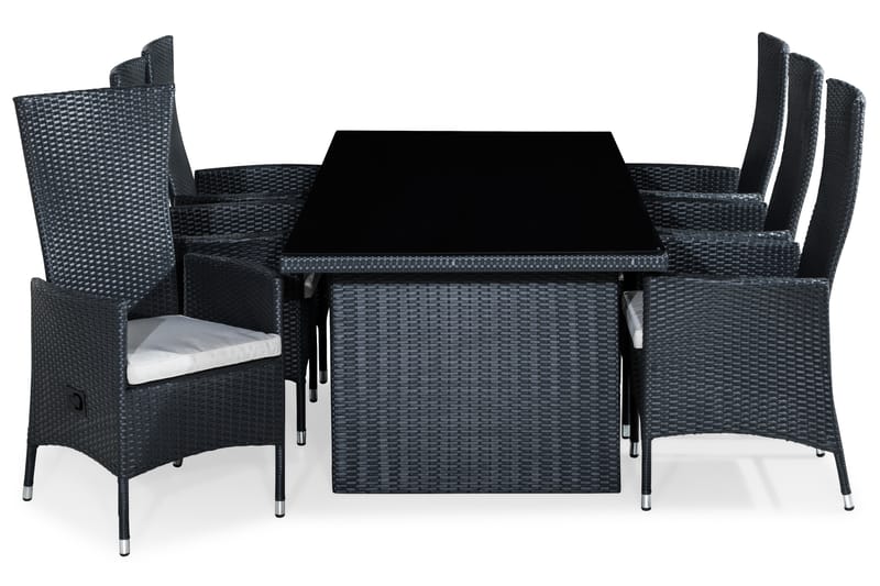 Majestic Spisegruppe 210x100+6 Jenny Stol Stillbar Pute - Svart/Offwhite - Hagemøbler - Hagegruppe - Spisegrupper hage