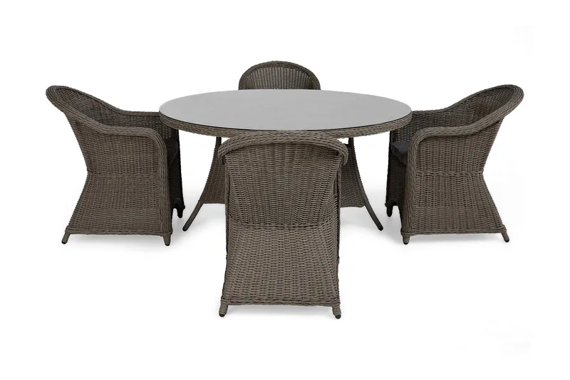 Marcus Spisegruppe 140 Rund + 4 Light Lenestoler m Pute - Grå - Hagemøbler - Hagegruppe - Spisegrupper hage