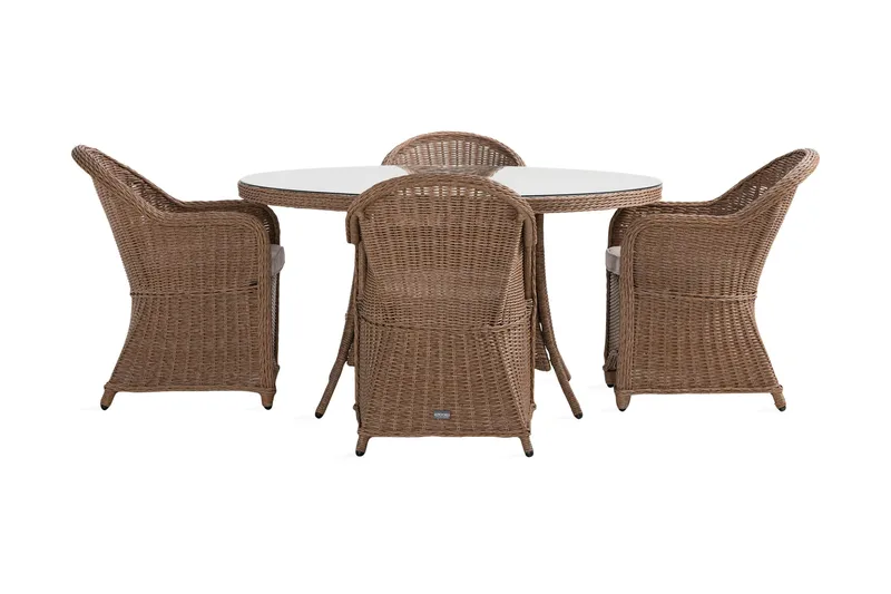 Marcus Spisegruppe 140 Rund + 4 Light Lenestoler m Pute - Natur - Hagemøbler - Hagegruppe - Spisegrupper hage