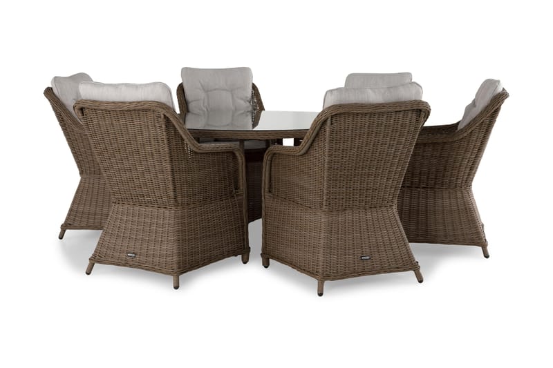 Marcus Spisegruppe 140 Rund + 6 Lenestoler m Pute, Natur