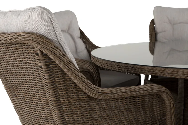 Marcus Spisegruppe 140 Rund + 6 Lenestoler m Pute - Natur - Hagemøbler - Hagegruppe - Spisegrupper hage