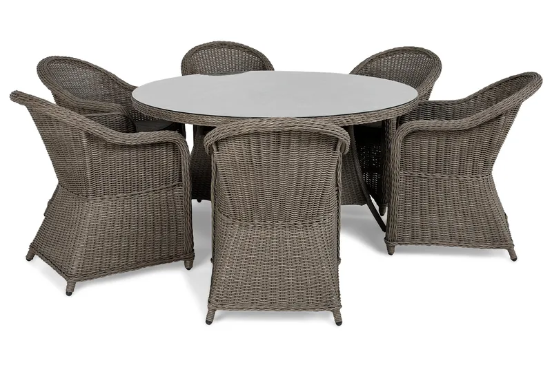 Marcus Spisegruppe 140 Rund + 6 Light Lenestoler m Pute - Grå - Hagemøbler - Hagegruppe - Spisegrupper hage