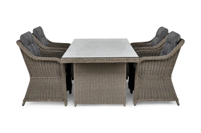 Marcus Spisegruppe 200 + 4 Lenestoler m Pute - Grå - Hagemøbler - Hagegruppe - Spisegrupper hage