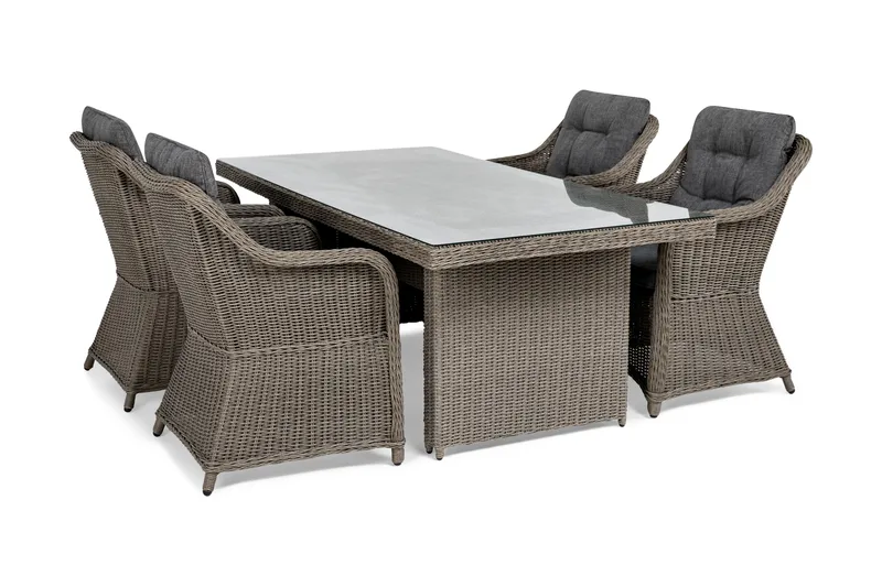 Marcus Spisegruppe 200 + 4 Lenestoler m Pute - Grå - Hagemøbler - Hagegruppe - Spisegrupper hage