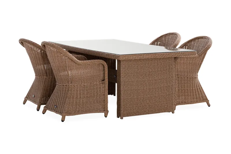 Marcus Spisegruppe 200 + 4 Light Lenestoler m Pute - Natur - Hagemøbler - Hagegruppe - Spisegrupper hage