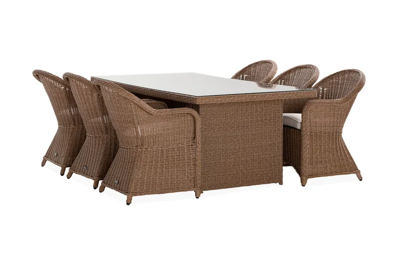 Marcus Spisegruppe 200 + 6 Light Lenestoler m Pute - Natur - Hagemøbler - Hagegruppe - Spisegrupper hage