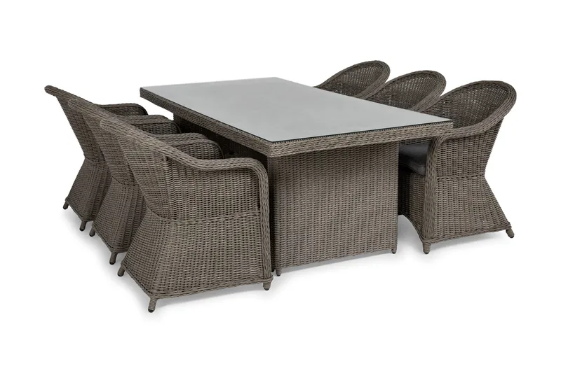 Marcus Spisegruppe 200 + 6 Light Lenetoler m Pute - Grå - Hagemøbler - Hagegruppe - Spisegrupper hage