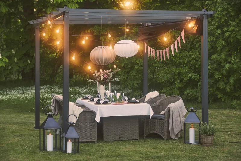 Marcus Spisegruppe 200 + 6 Light Lenetoler m Pute - Grå - Hagemøbler - Hagegruppe - Spisegrupper hage