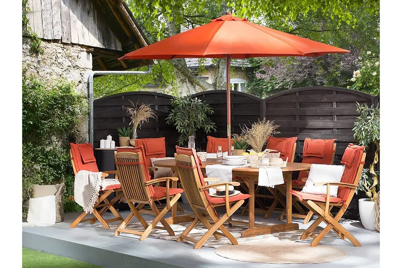 Maui Hagemøbler Med 8 Stoler + Paraply, Tre / Natur