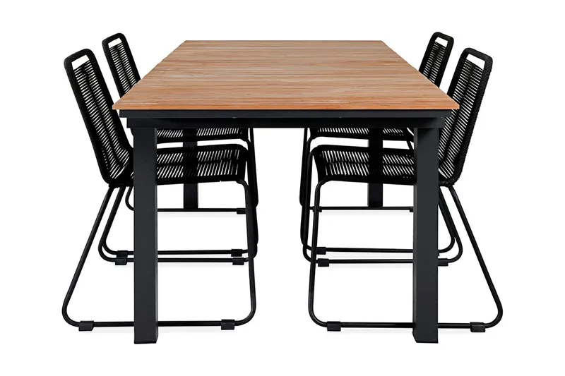 Mexico Forlengbar Spisegruppe 160cm + 4 Lindos Spisestoler, Svart