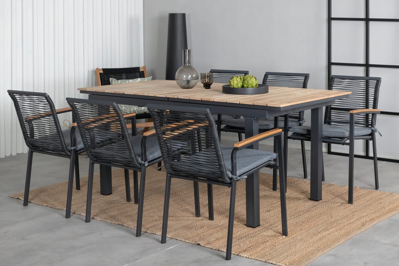 Mexico Forlengbar Spisegruppe 160cm + 6 Dallas Stoler - Brun/Svart - Hagemøbler - Hagegruppe - Spisegrupper hage