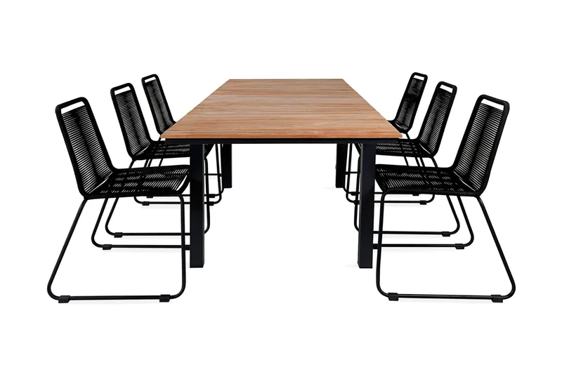 Mexico Forlengbar Spisegruppe 160cm + 6 Lindos Spisestoler, Svart