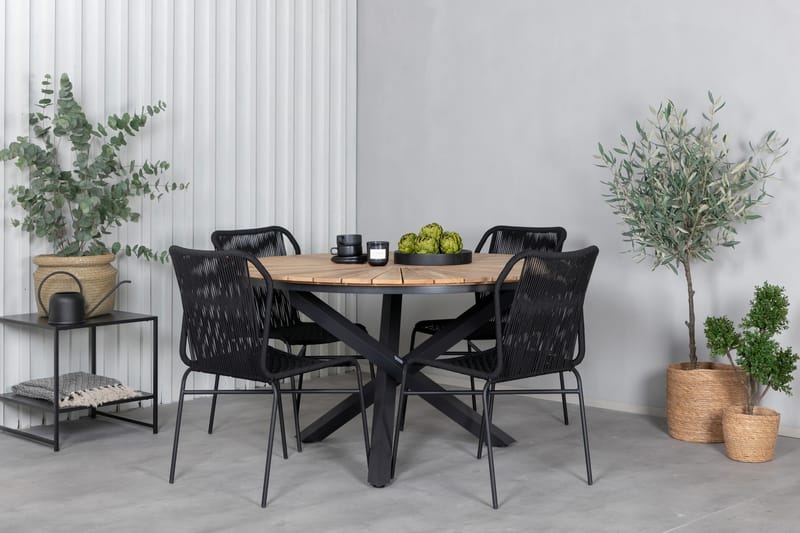 Mexico Spisegruppe Rund Ø140cm + 4 Julian Spisestoler, Brun/Svart