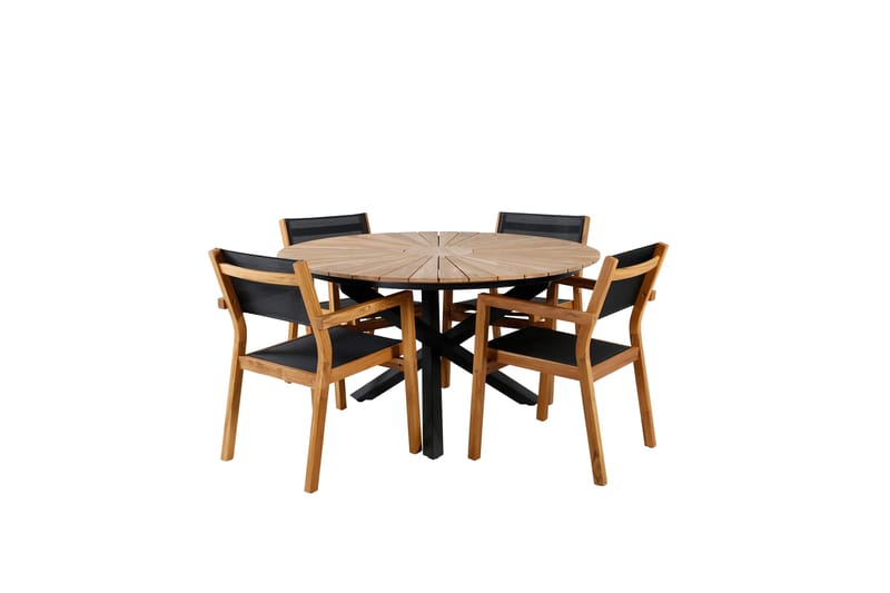 Mexico Spisegruppe Rund Ø140cm + 4 Venice Stoler, Svart/Grå