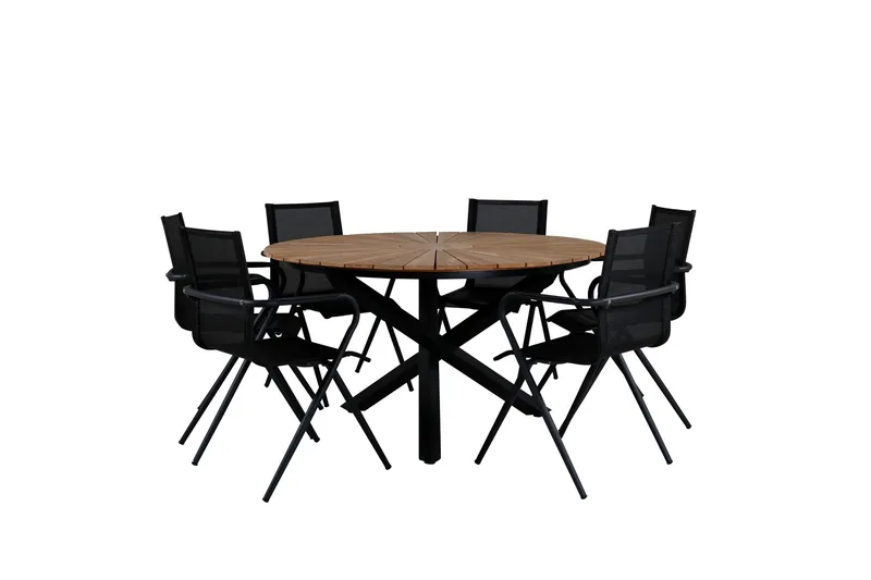 Mexico Spisegruppe Rund Ø140cm + 6 Alina Spisestoler, Svart/Natur