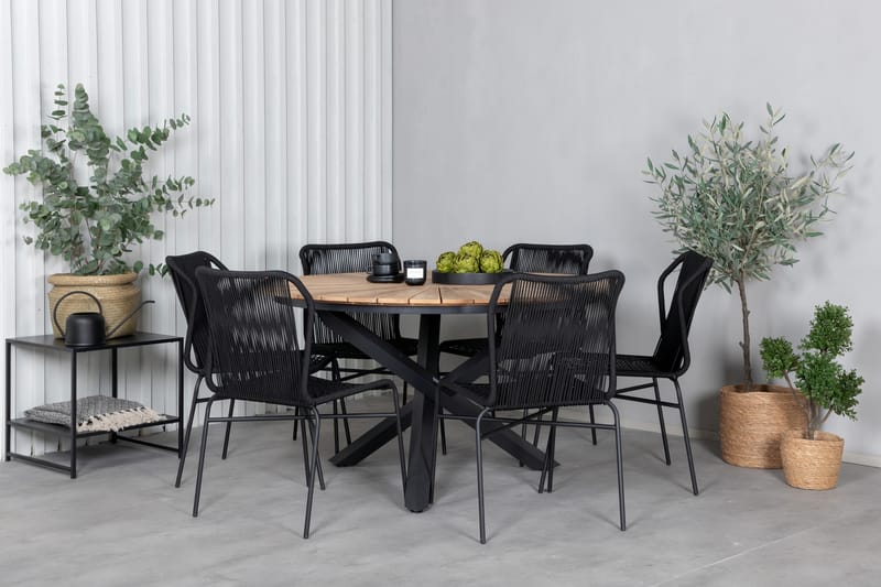 Mexico Spisegruppe Rund Ø140cm + 6 Julian Spisestoler, Brun/Svart