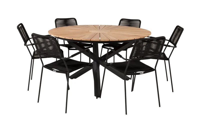 Mexico Spisegruppe Rund Ø140cm + 6 Lindos Karmstoler, Svart